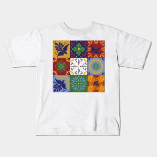 Mexican Talavera Tiles Colorful Pattern Kids T-Shirt
